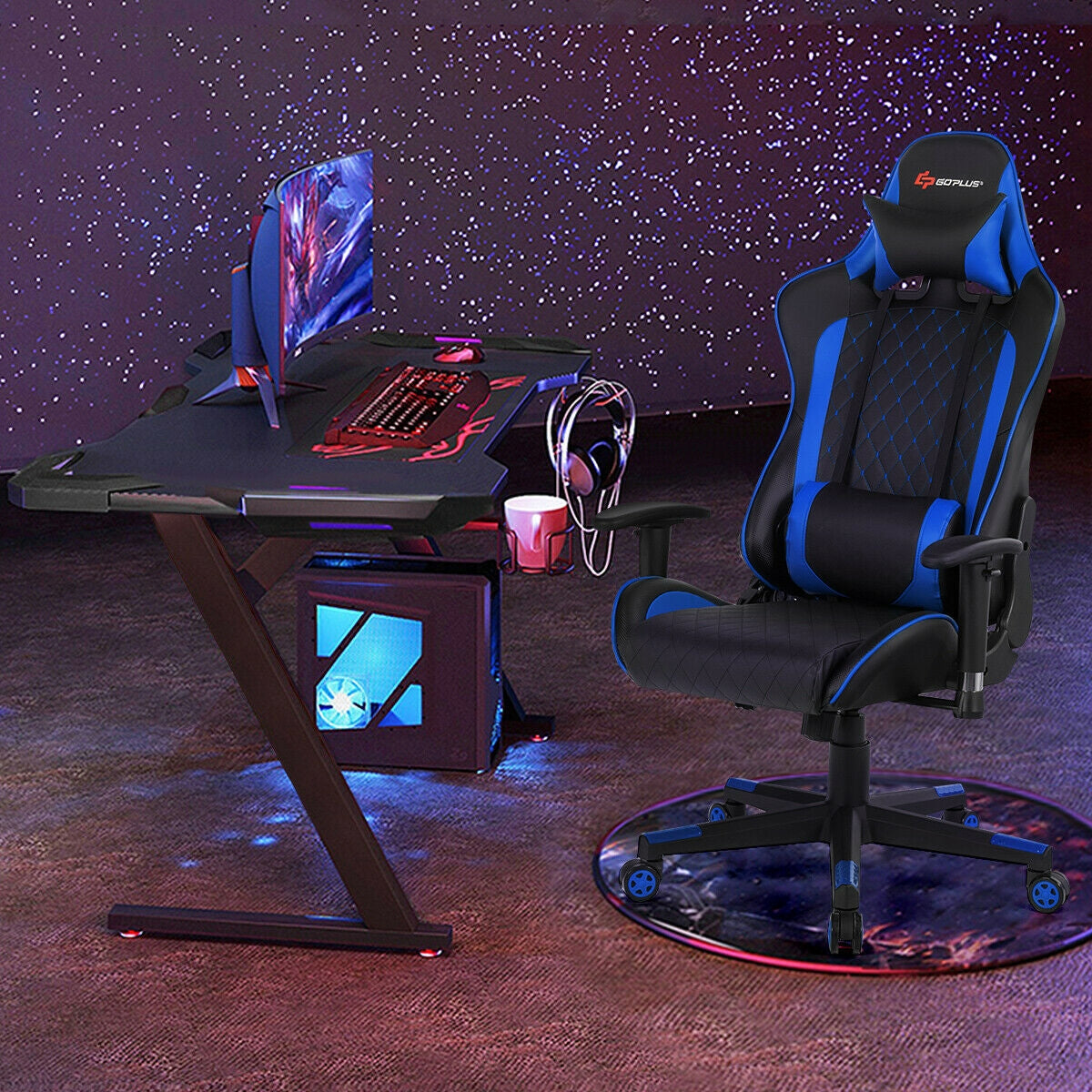 Massage Gaming Chair with Lumbar Support and Headrest