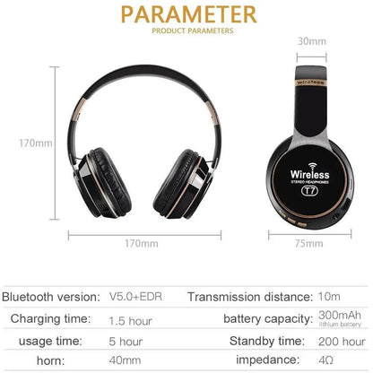 Stylish  Wireless Headphones 3D Stereo Bluetooth Foldable Gaming Headphones With Mic Foldable Lightweight Neckband Headphone For Mobile PC Laptop